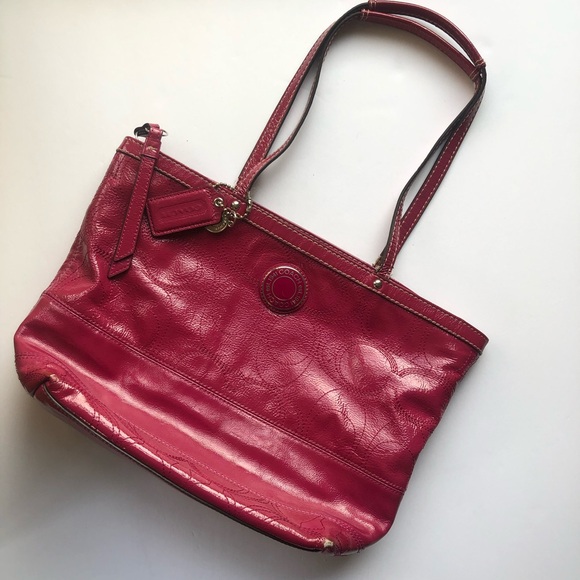 Coach Signature Berry Patent Coach Bag (take note of flaws) - Picture 3 of 9